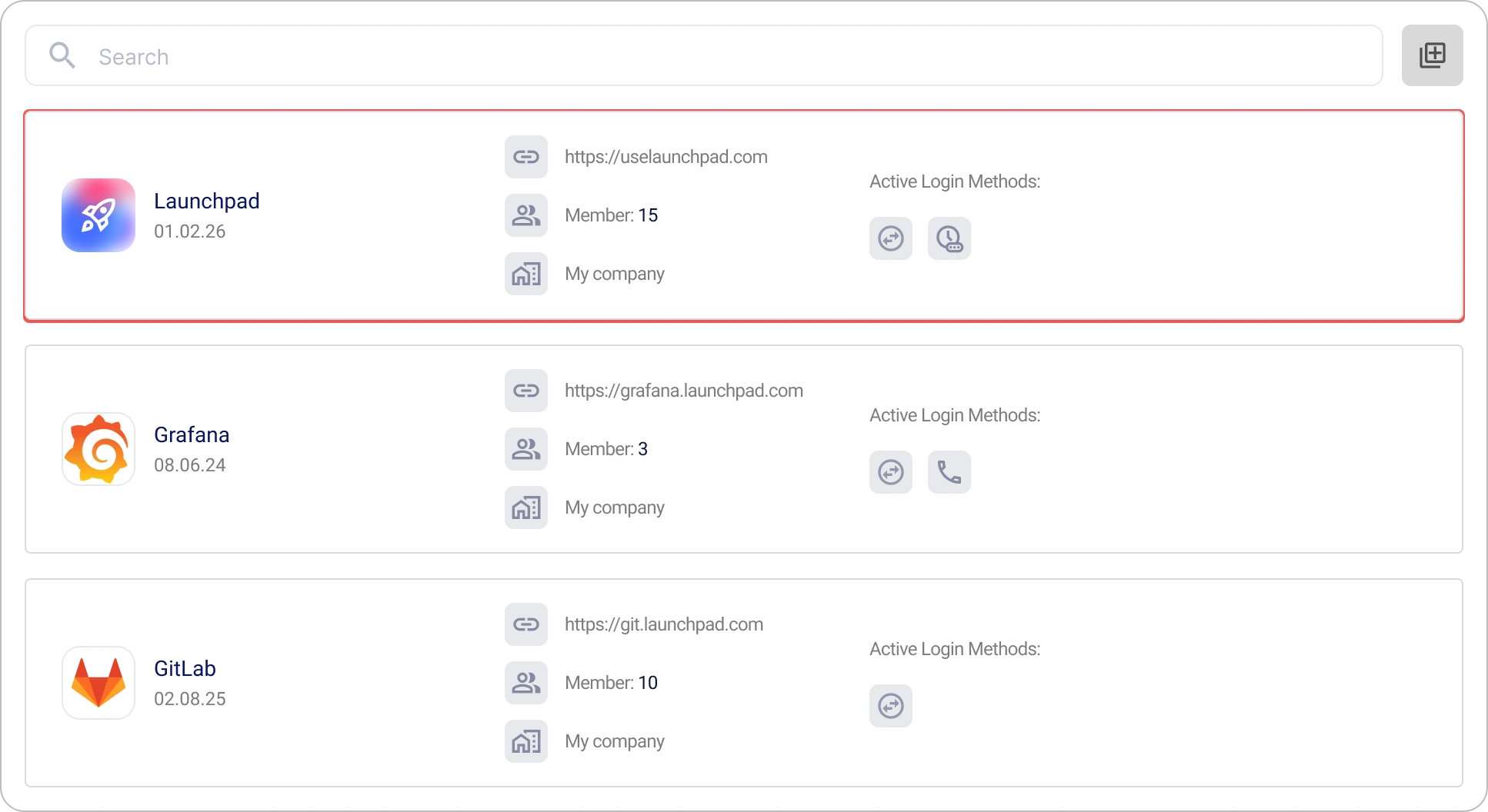 Liste der OAuth-Anwendungen in Encvoy ID