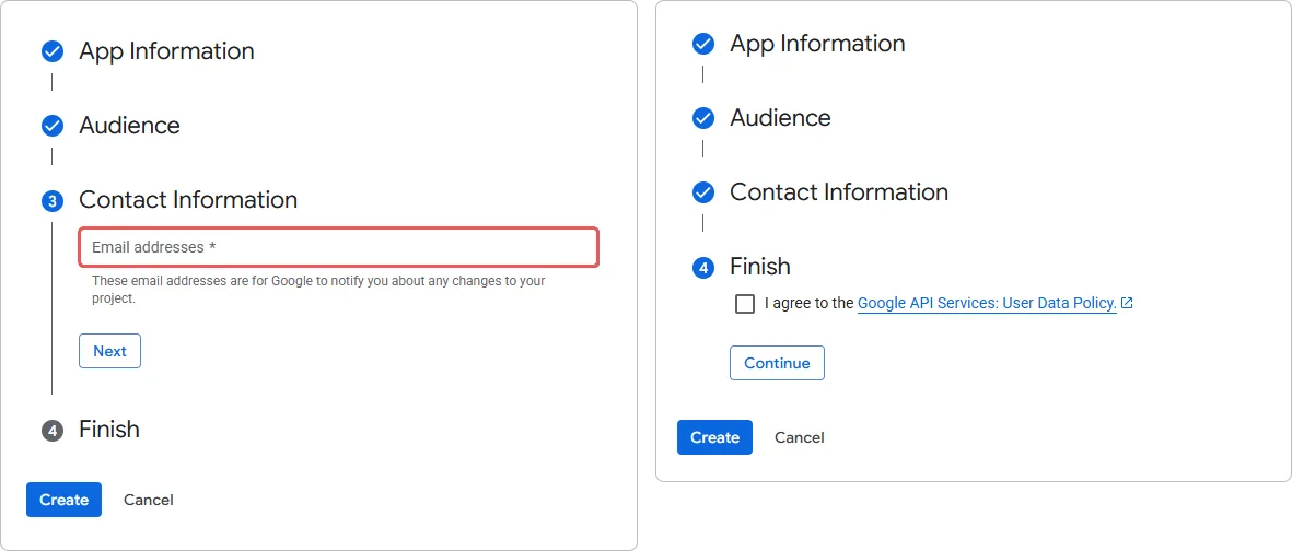 Festlegen der Kontaktinformationen für die Google OAuth-Login-Methode in der Service-Entwicklerkonsole