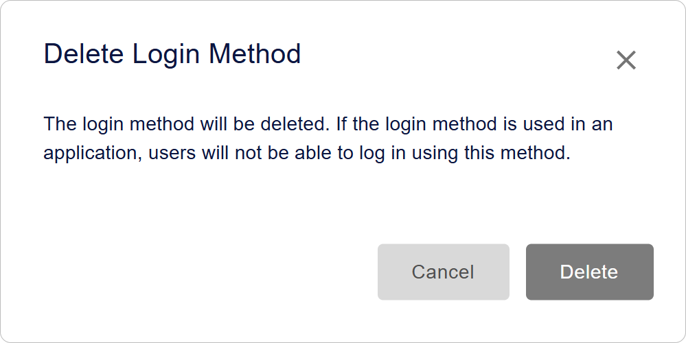 Bestätigung des Löschens der Login-Methode in Encvoy ID