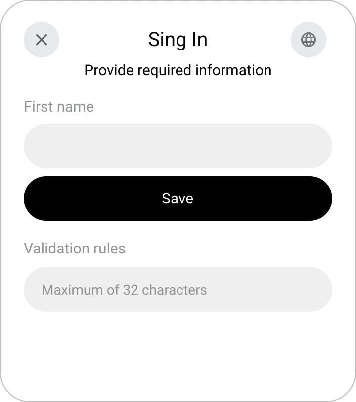 Formular zur Eingabe des Benutzernamens während der Registrierung im Encvoy ID Widget