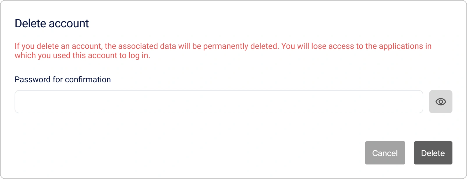 Account deletion dialog in the Encvoy ID personal profile