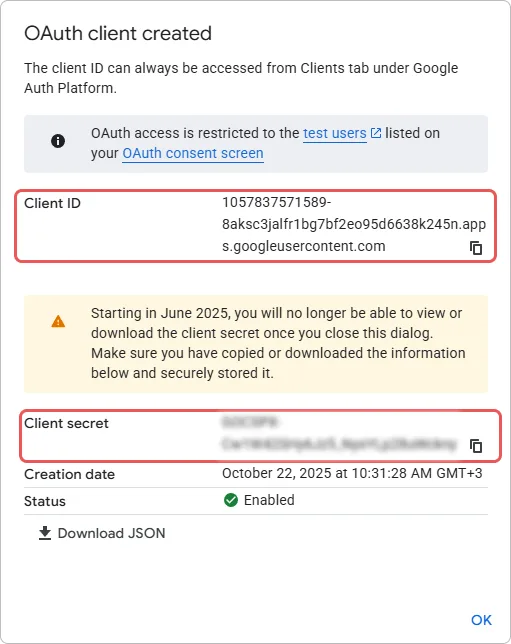 Configuración del método de inicio de sesión OAuth de Google en la consola de desarrolladores del servicio