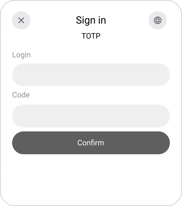 Ejemplo de widget de inicio de sesión para identificador TOTP en Encvoy ID