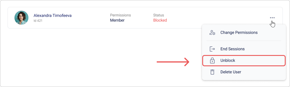 Bloquer un utilisateur dans la liste des utilisateurs Encvoy ID