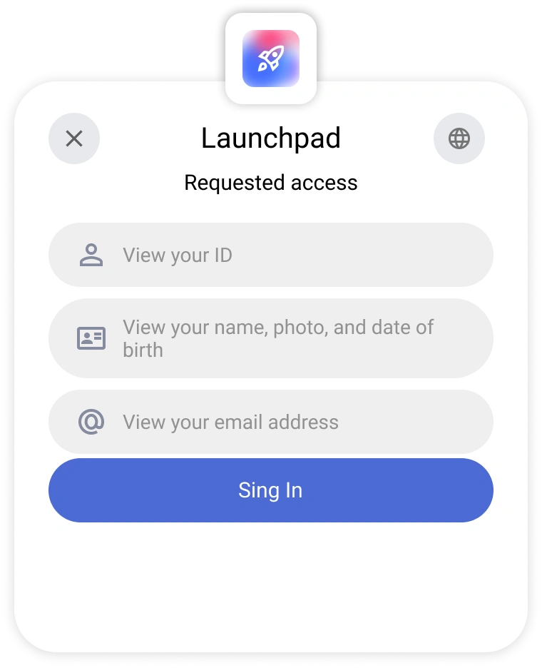 Demande d'accès aux données du profil dans le widget de connexion Encvoy ID