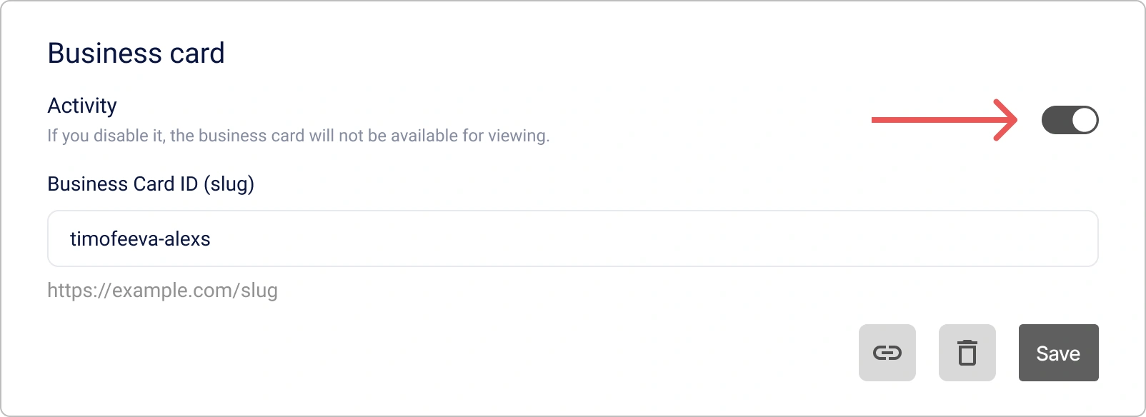 Attivazione del biglietto da visita digitale nel profilo personale Encvoy ID