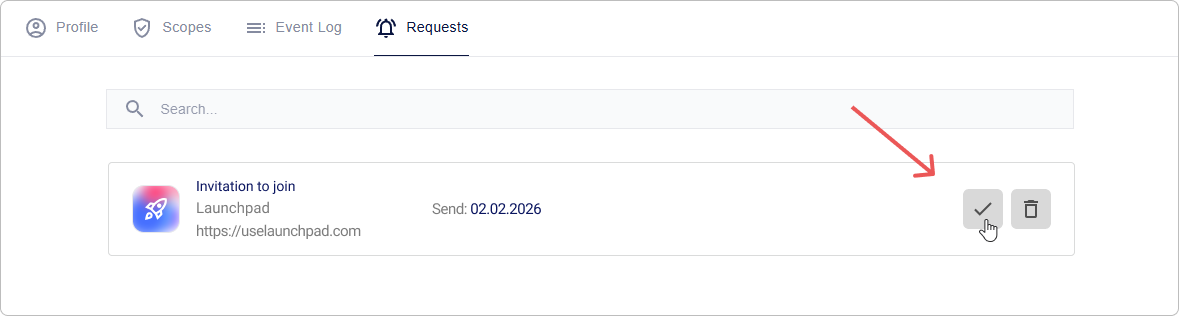 Accetta invito dal profilo Encvoy ID