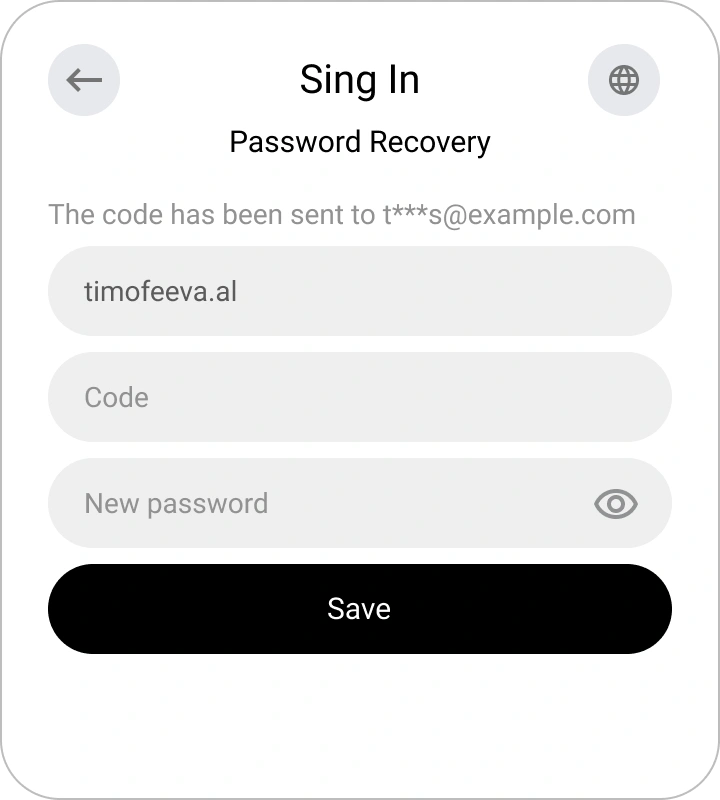 Inserimento codice durante il recupero password nel widget di login Encvoy ID